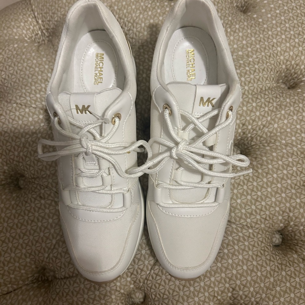 Michael Kors Cream and Gold Logo Lace-Up Sneakers
